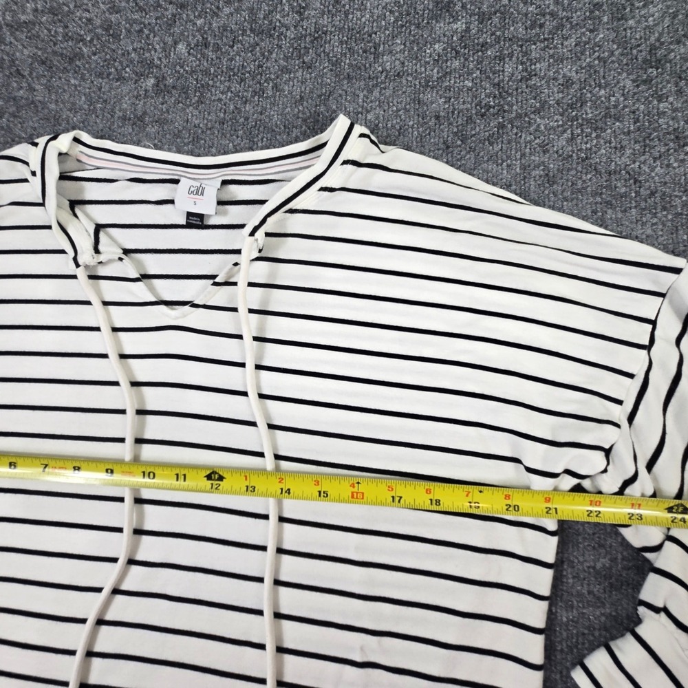 Cabi Top Womens Small White Black Striped V-Neck Drawstring 5746 - Picture 7 of 8